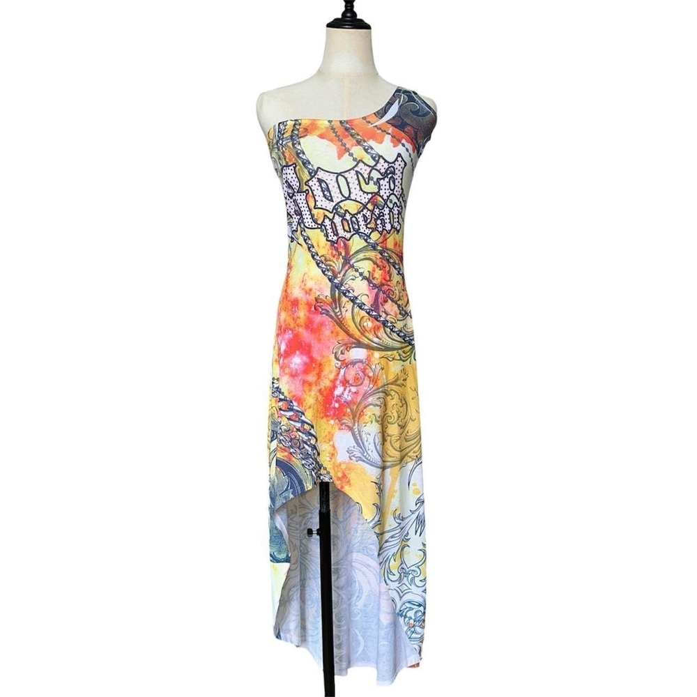 Y2K Rocawear multicolour asymmetrical dress with rhinestones